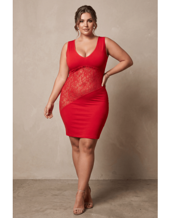 Robe rouge large décollectée Olivia