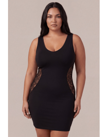 Robe noire avec ouverture filet sur les côtés -  Léa
