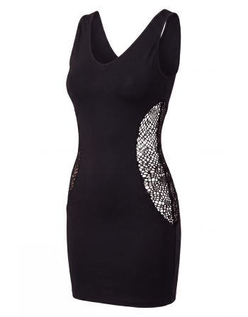 Robe noire avec ouverture filet sur les côtés -  Léa