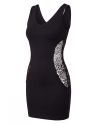 Robe noire avec ouverture filet sur les côtés -  Léa