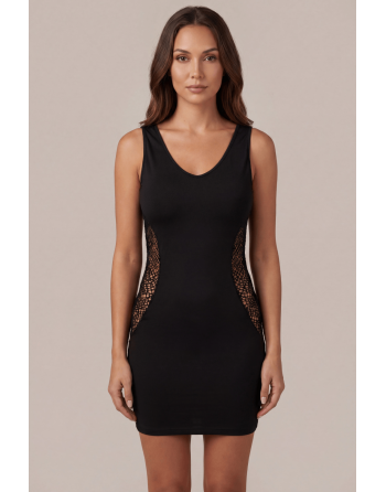 Robe noire avec ouverture filet sur les côtés -  Léa