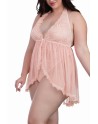 Body string grande taille décolleté effet nuisette ouverte 