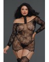 Bodystocking résille guêpière grande taille réversible avec tour de cou 