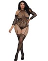 Bodystocking grande taille résille effet bas jarretelles 