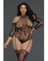 Bodystocking grande taille résille effet bas jarretelles 