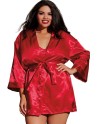 Nuisette grande taille rouge avec peignoir satinés 