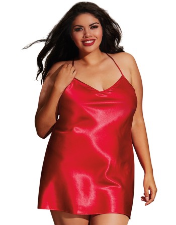 Nuisette grande taille rouge avec peignoir satinés 