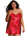 Nuisette grande taille rouge avec peignoir satinés 