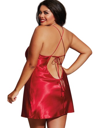 Nuisette grande taille rouge avec peignoir satinés 