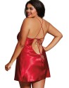 Nuisette grande taille rouge avec peignoir satinés 