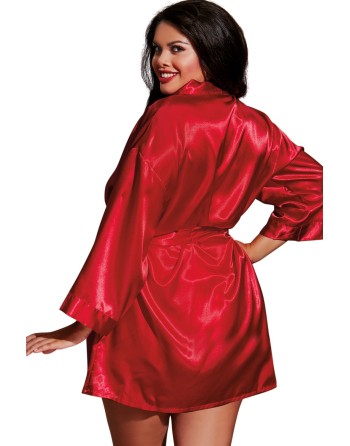 Nuisette grande taille rouge avec peignoir satinés 