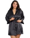 Nuisette grande taille noire avec peignoir satinés 