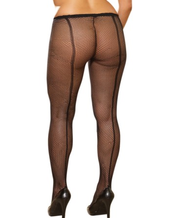 Collant couture grande taille nylon noir fine résille 