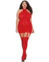 Bodystocking rouge grande taille effet guêpière avec dentelle 