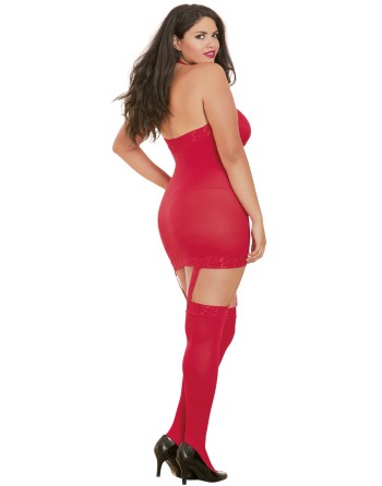 Bodystocking rouge grande taille effet guêpière avec dentelle 