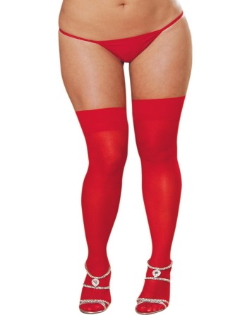 Bas nylon rouges coutures grande taille pour jarretelles 
