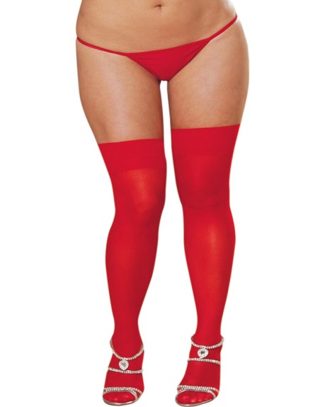 Bas nylon rouges coutures grande taille pour jarretelles 