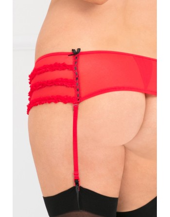 Porte-jarretelles string rouge grande taille fine maille 
