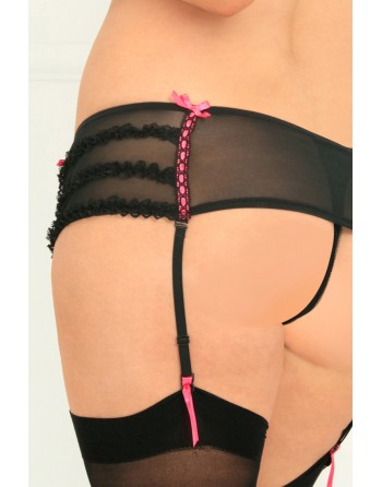 Porte-jarretelles string noir grande taille fine maille 