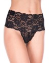 Tanga string noir grande taille large bande haute de dentelle florale 