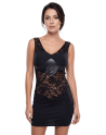 Robe cocktail empiècements dentelle et wetlook