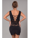 Robe cocktail empiècements dentelle et wetlook