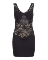 Robe cocktail empiècements dentelle et wetlook