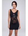 Robe cocktail empiècements dentelle et wetlook