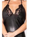 Robe cocktail noire simili cuir et dentelle Sophia