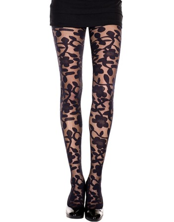 Collant noir imprimé floral 