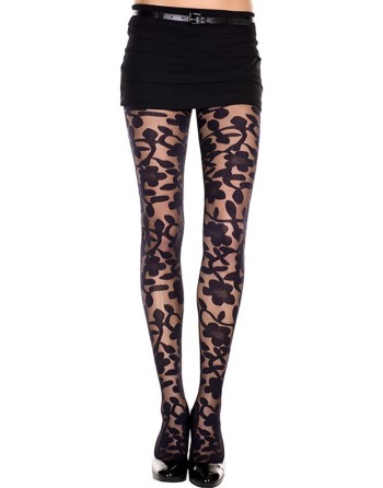 Collant noir imprimé floral 