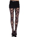 Collant noir imprimé floral 