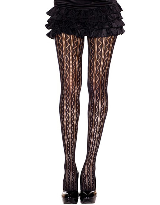 Collant nylon fantaisie noir mi-saison ajouré géométrique 