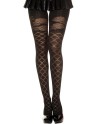 Collant semi opaque noir effet croisillons et fleurs 