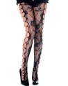 Collant fantaise noir résille et ajouré façon filet et fleurs 