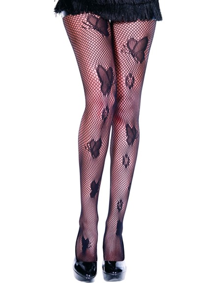 Collant sexy résille noir avec papillons 