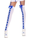 Bas sexy blanc avec bande bleu croix nfirmière et noeuds satinés 