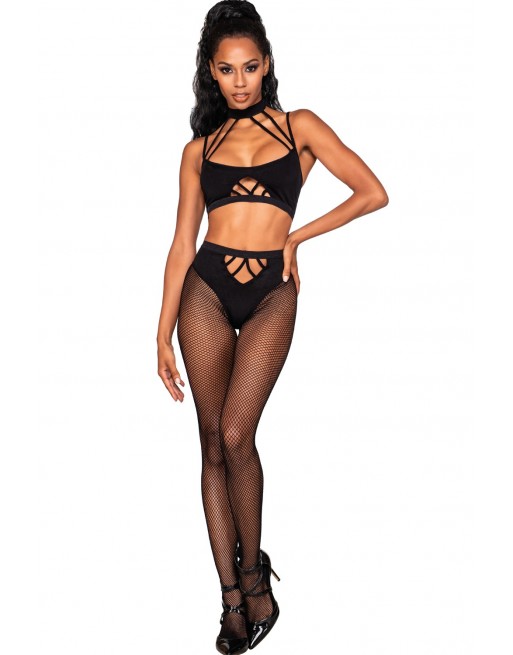 Ensemble de deux pièces avec brassière à lanières et collants.- DG0390BLK