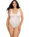 Body string grande taille blanc échancré dentelle avec jupe de maille transparente amovible - DG10996XWHT