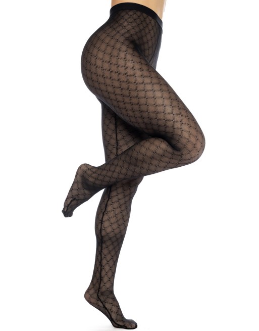 Collant résille noire transparent imprimé 