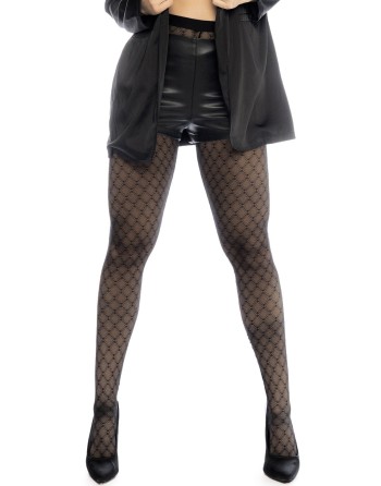 Collant résille noire transparent imprimé 