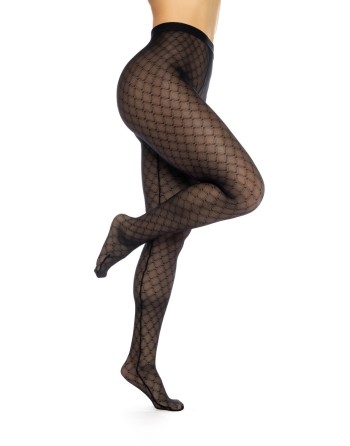 Collant résille noire transparent imprimé 