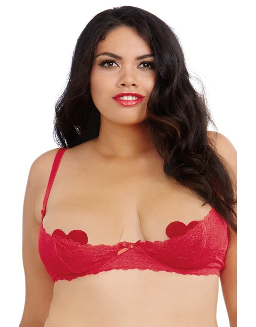 Soutien-gorge rouge grande taille demi-bonnets seins nus avec armatures 
