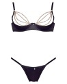 Soutien-gorge sexy demi-seins en satin avec chainette et string 
