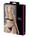 Soutien-gorge sexy demi-seins en satin avec chainette et string 