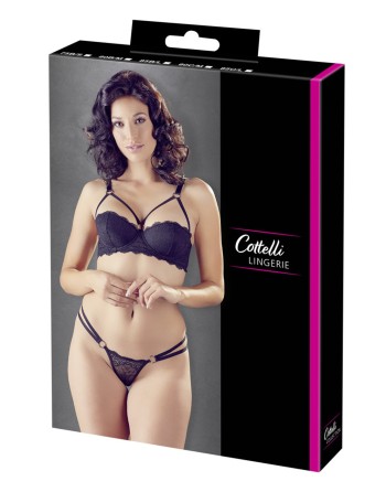 Ensemble soutien-gorge noir sexy avec armature et string assorti 