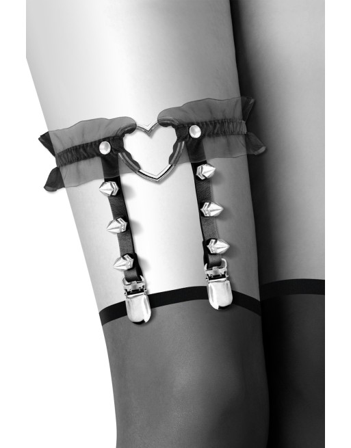 Jarretière noire avec coeur pointes et tulle 