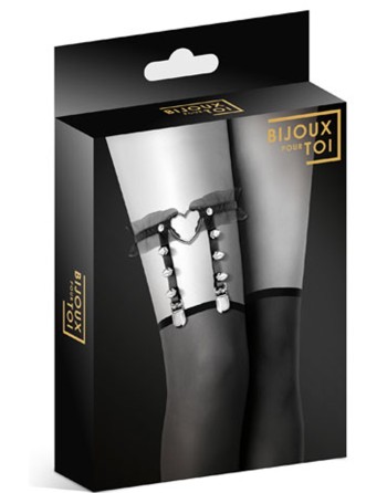 Jarretière noire avec coeur pointes et tulle 