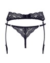 Porte-jarretelles en dentelle noire et string assorti 