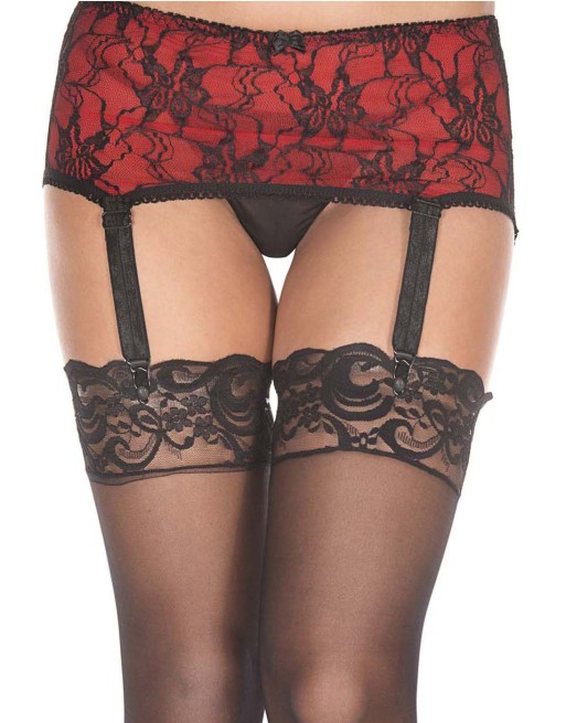 Porte-jarretelles rouge bandeau ceinture avec jarretelles réglables et dentelle noire 